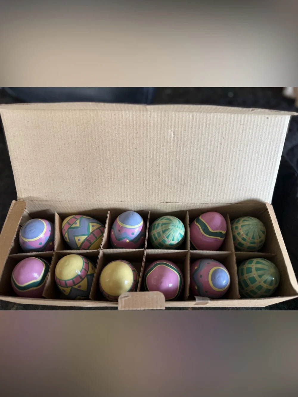 Lillian Vernon Hand-Painted Wooden Easter Eggs – Set of 12 with Original Box